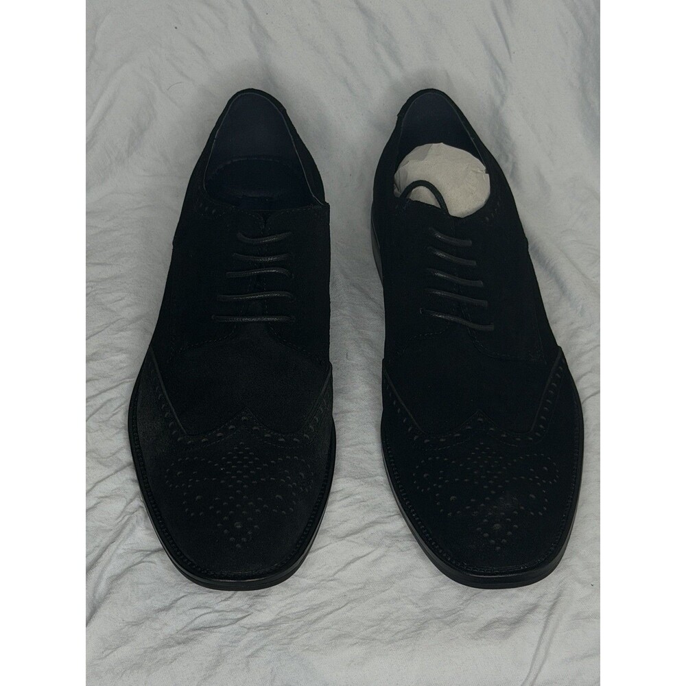Joseph Abboud Men's Size 12 Black Suede Leather Brogue Wingtip Oxford Shoes